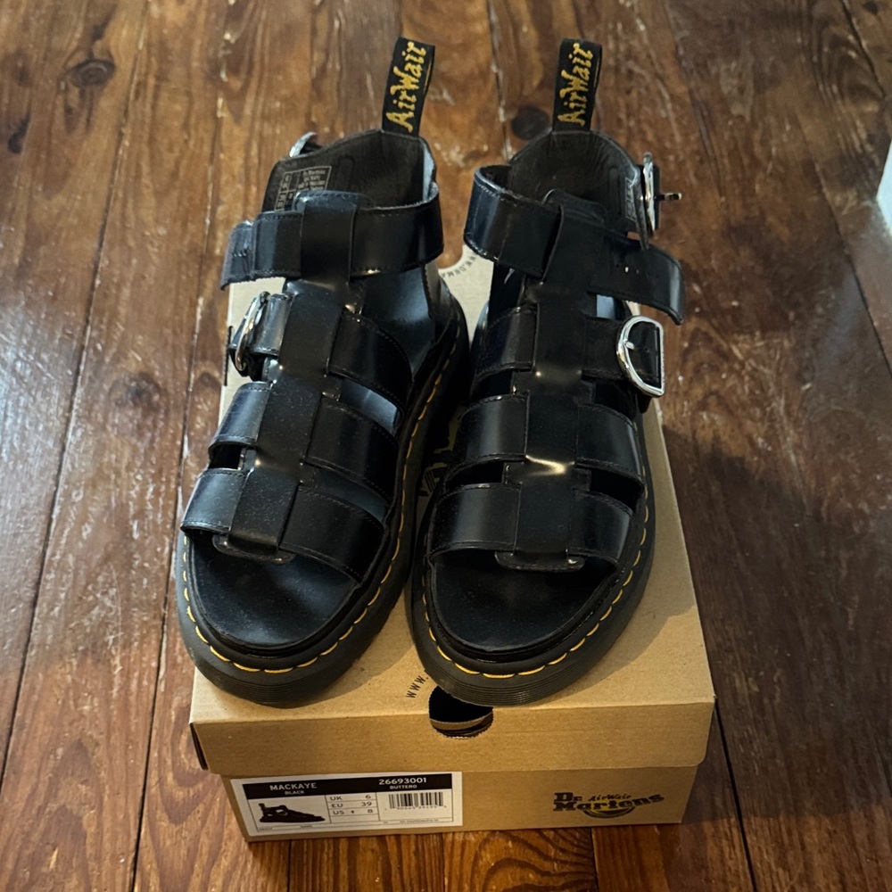 Dr. Martens Black Mackaye Leather Buckle Sandals